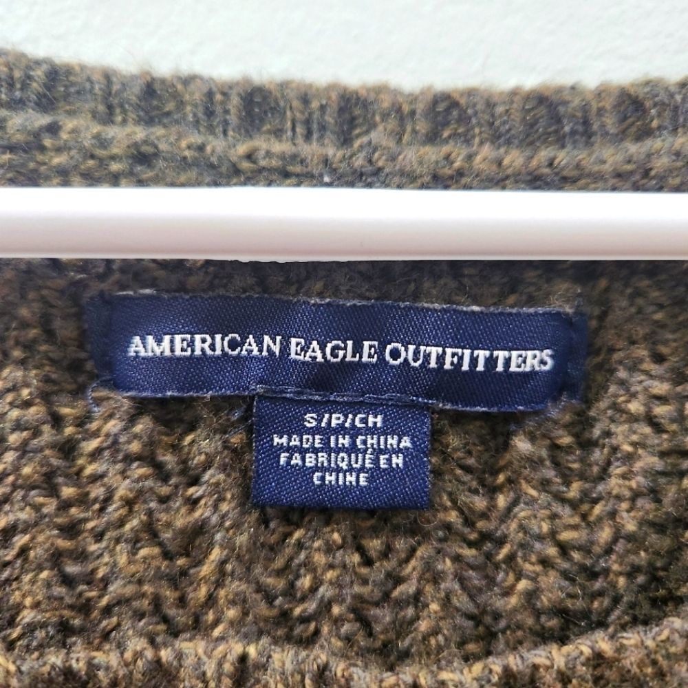 American Eagle S Olive Green Cable Knit Sweater Wool Blend Pullover Fall - Picture 4 of 6